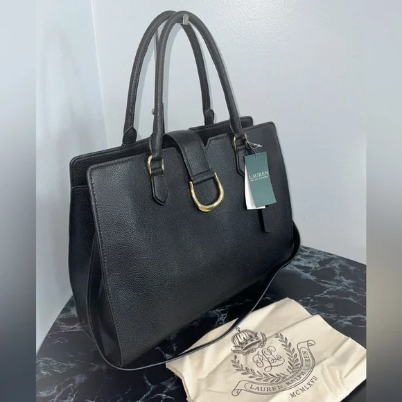 LAUREN RALPH LAUREN Large Bag Leather Black Carryover Laptop Satchel AUTHENTIC - Picture 9 of 16